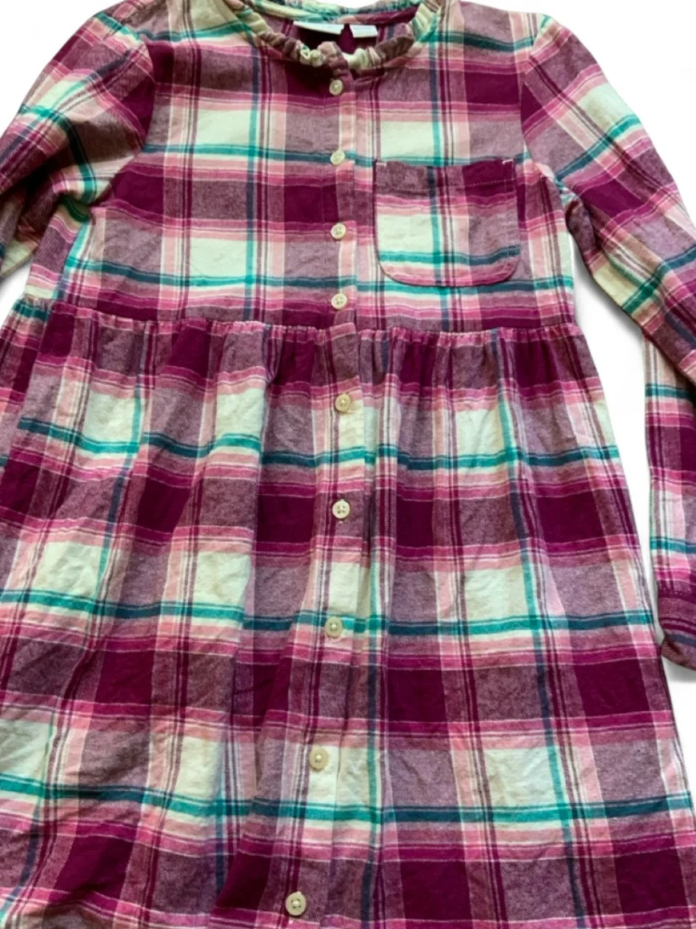 Falls Creek Plaid LS Button Down Dress Girls Medium 7/8